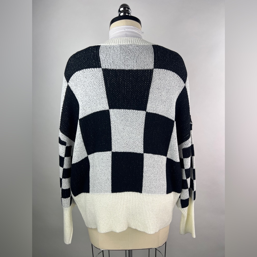 💚 2921. Oversized Checkered Stretchy Knit Sweatshirt - Picture 3 of 6